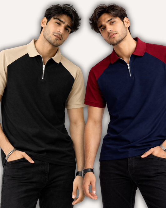 Pack of 2 Raglan Zipper Polos