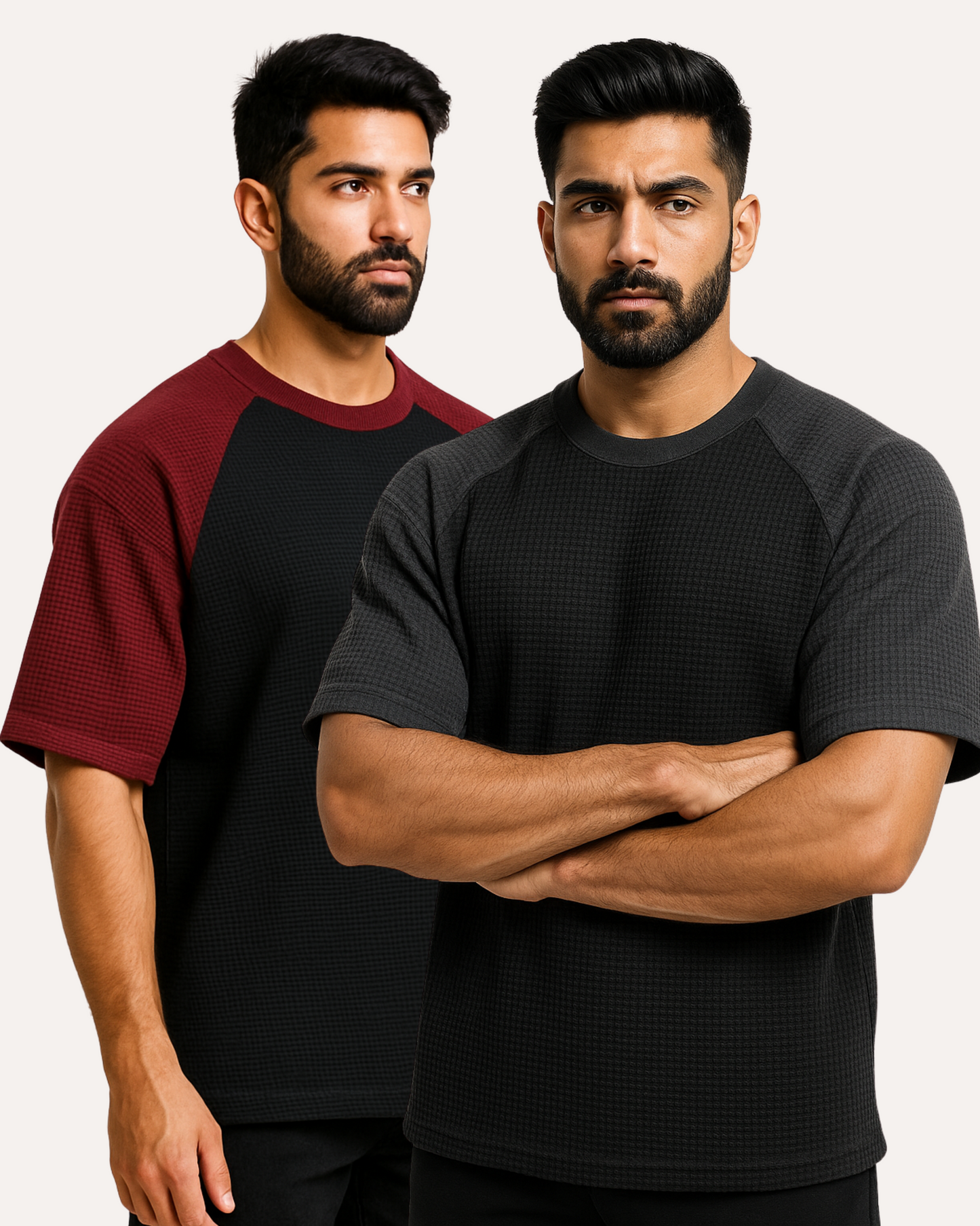 Pack of 2 - Oversized Raglan Waffle Knit T-Shirt