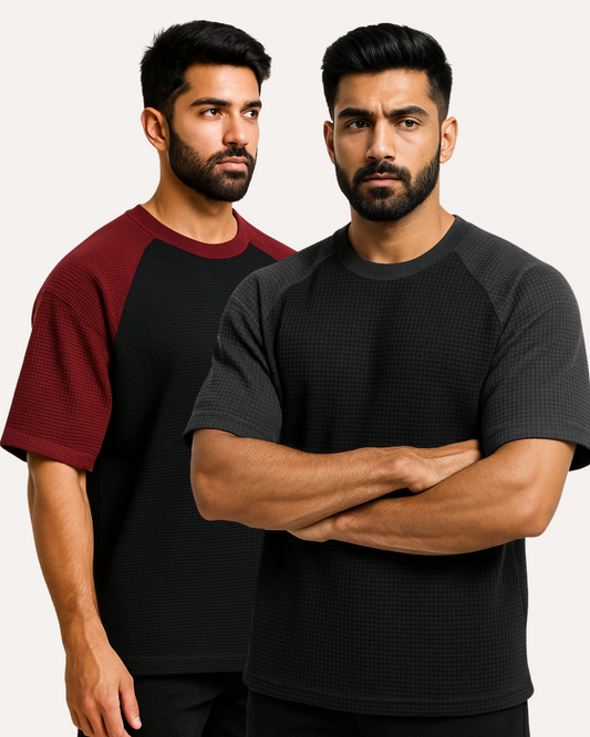 Pack of 2 - Oversized Raglan Waffle Knit T-Shirt