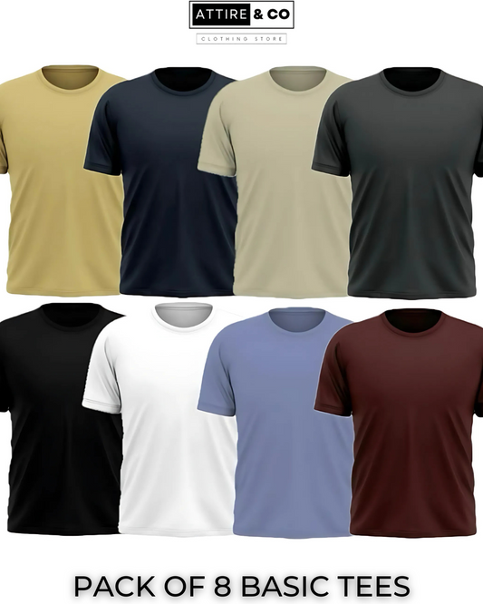 Pack of 8 Plain Half sleeves T-Shirt