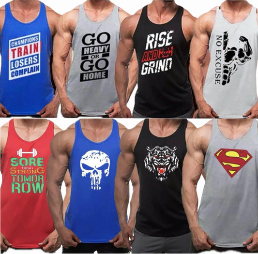 Pack of 8 Printed gym sando tanks