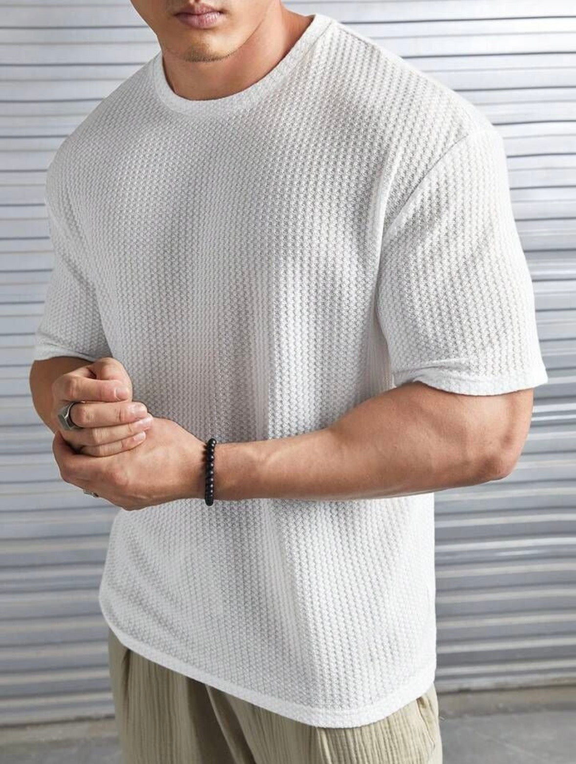 WHITE– Waffle Knit Tees For Mens And Boys