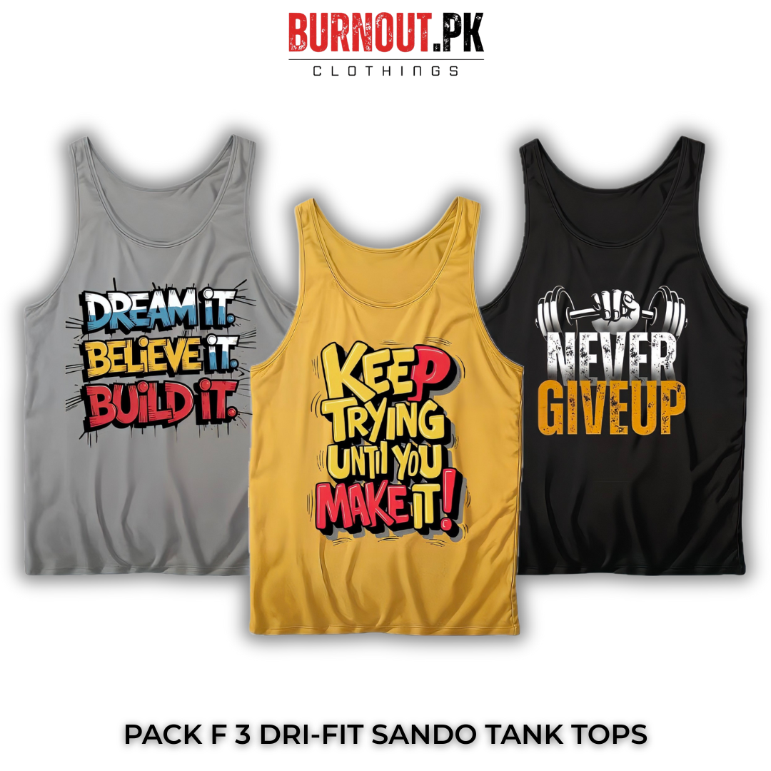 Pack of 3 Printed Gym Sando Tanks