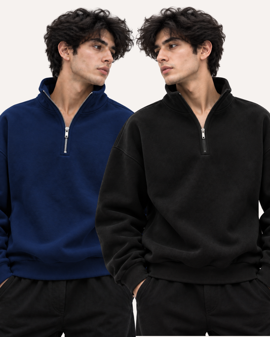 Pack of 2 Premium Fleece Half-Zip Basic Sweatshirts