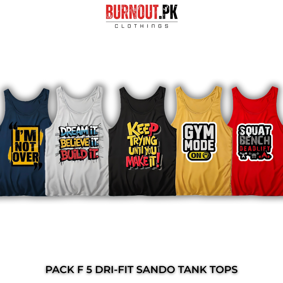 Pack of 5 Printed Gym Sando Tanks