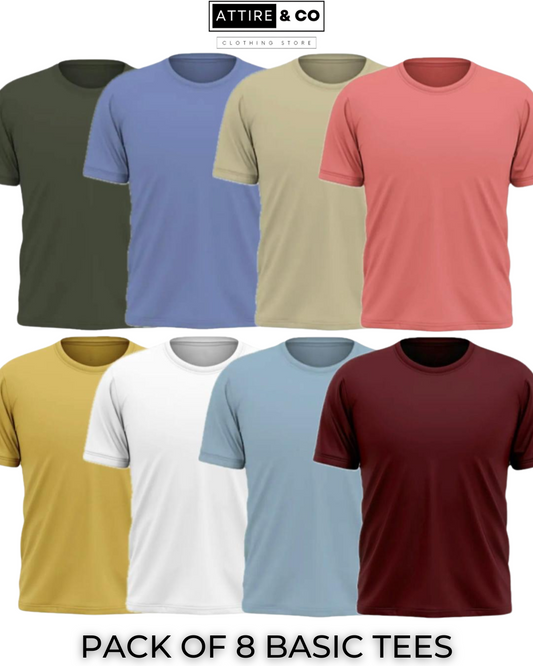 Pack of 8 Plain Half sleeves T-Shirt
