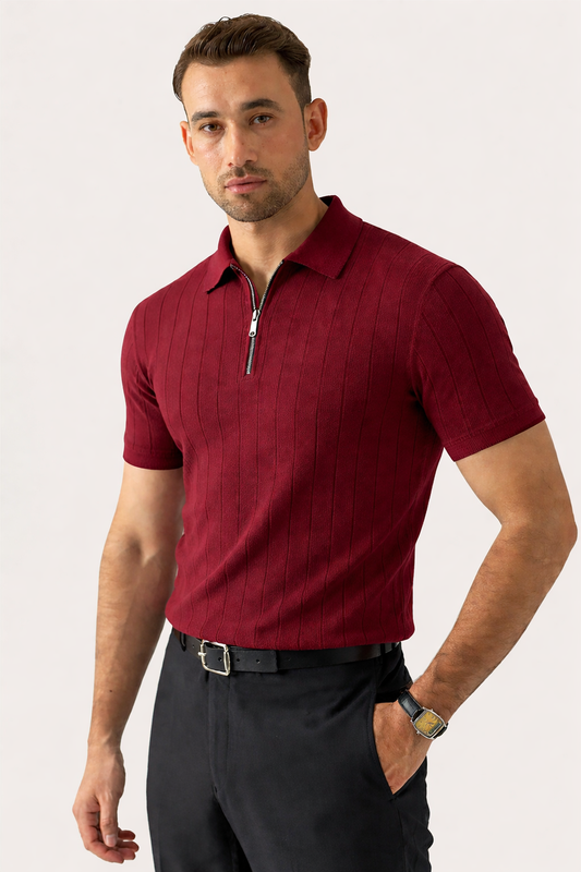 Maroon - Drop Needle Zipper Polo