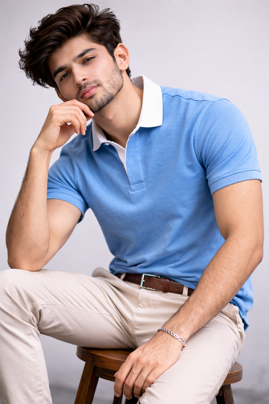 Sky Blue - Two Tone Johnny Collar Polo