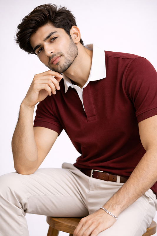 Maroon - Two Tone Johnny Collar Polo