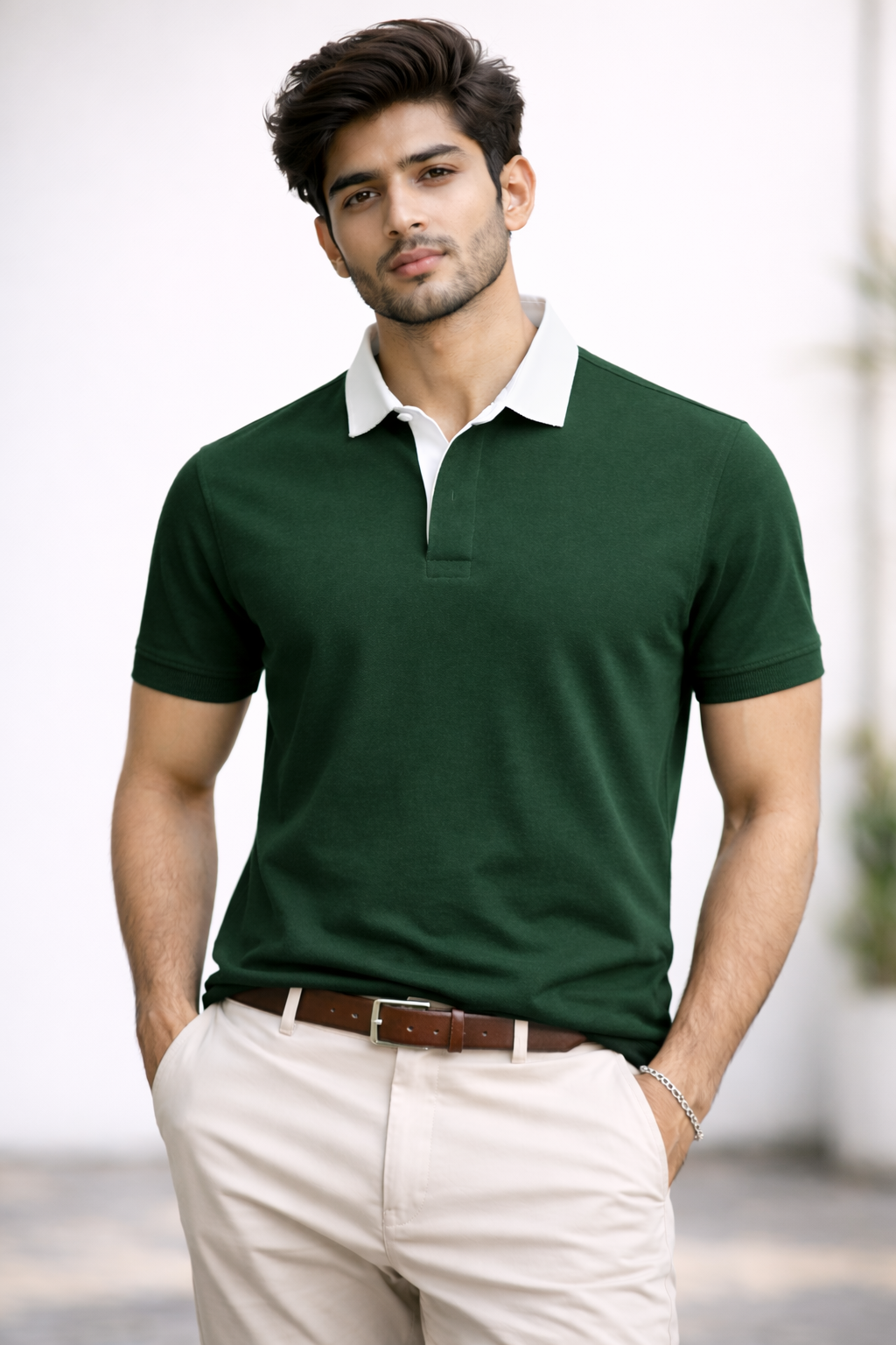 Green - Two Tone Johnny Collar Polo