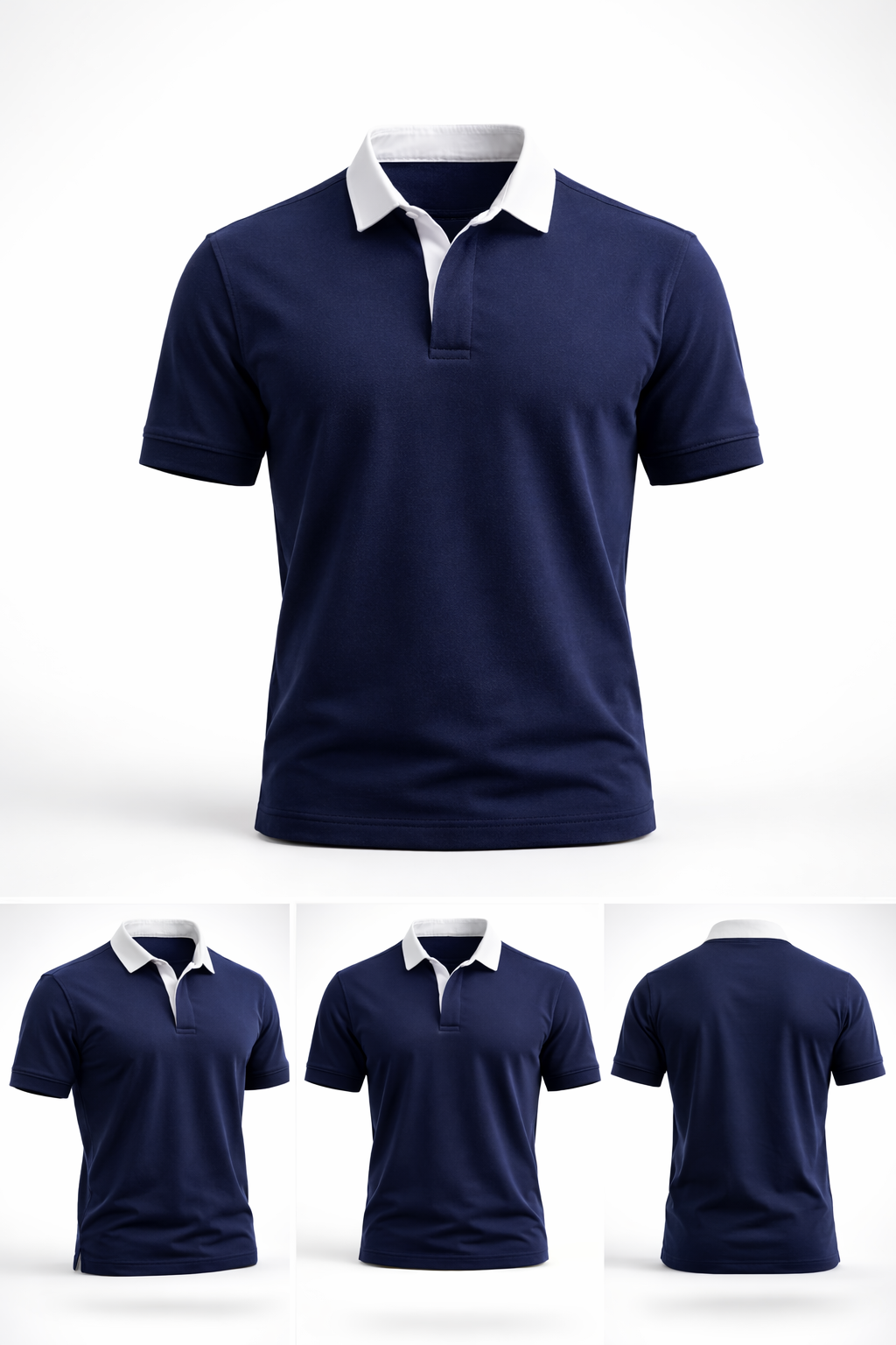 Navy Blue - Two Tone Johnny Collar Polo