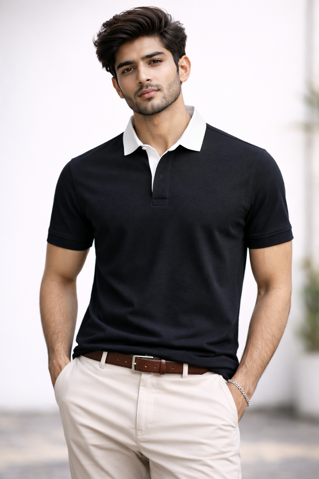 Black - Two Tone Johnny Collar Polo