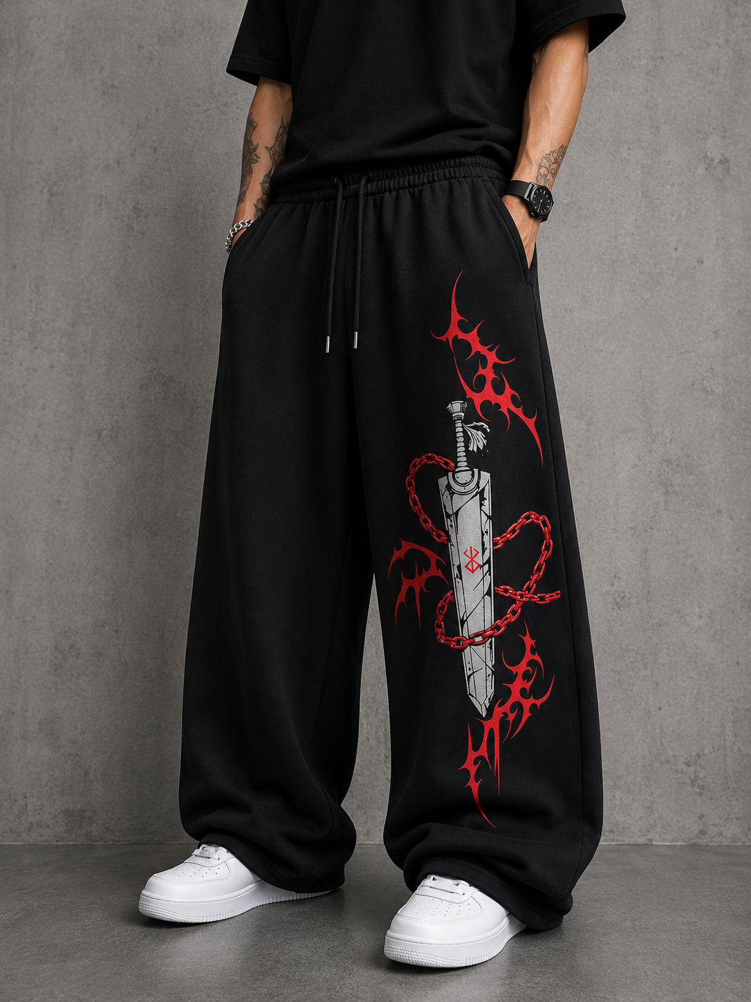 Black Oversized Baggy Trouser ( Red Knife )