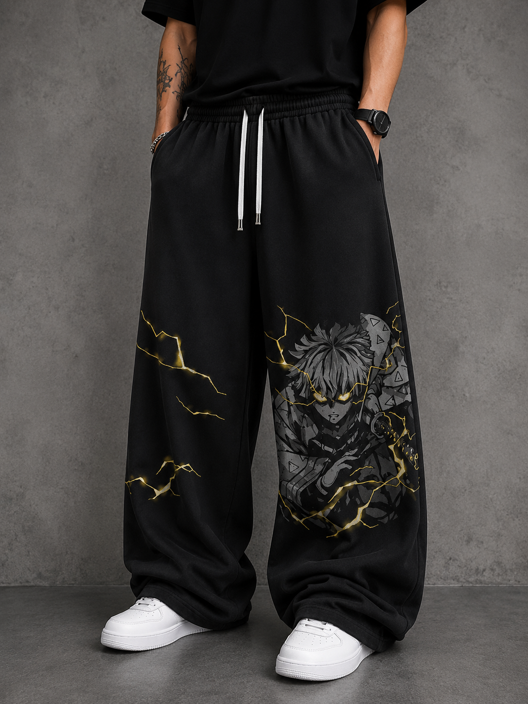 Black Oversized Baggy Trouser ( Yellow Anime )