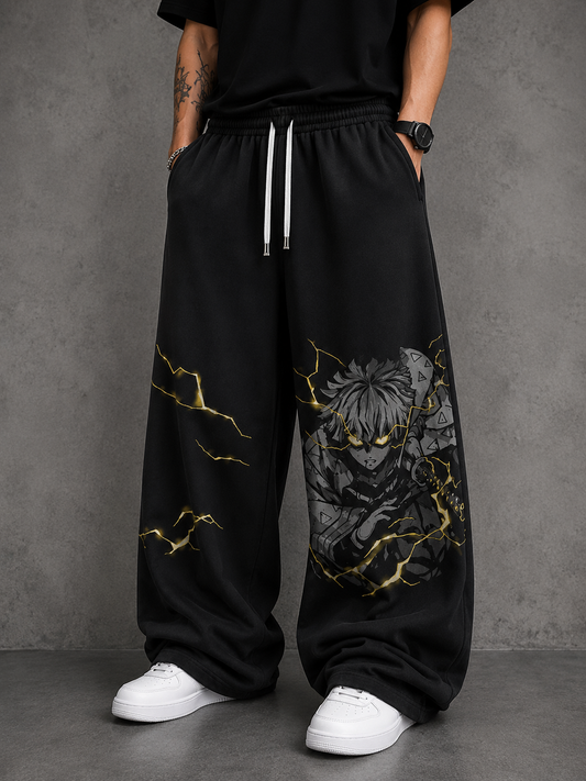Black Oversized Baggy Trouser ( Yellow Anime )
