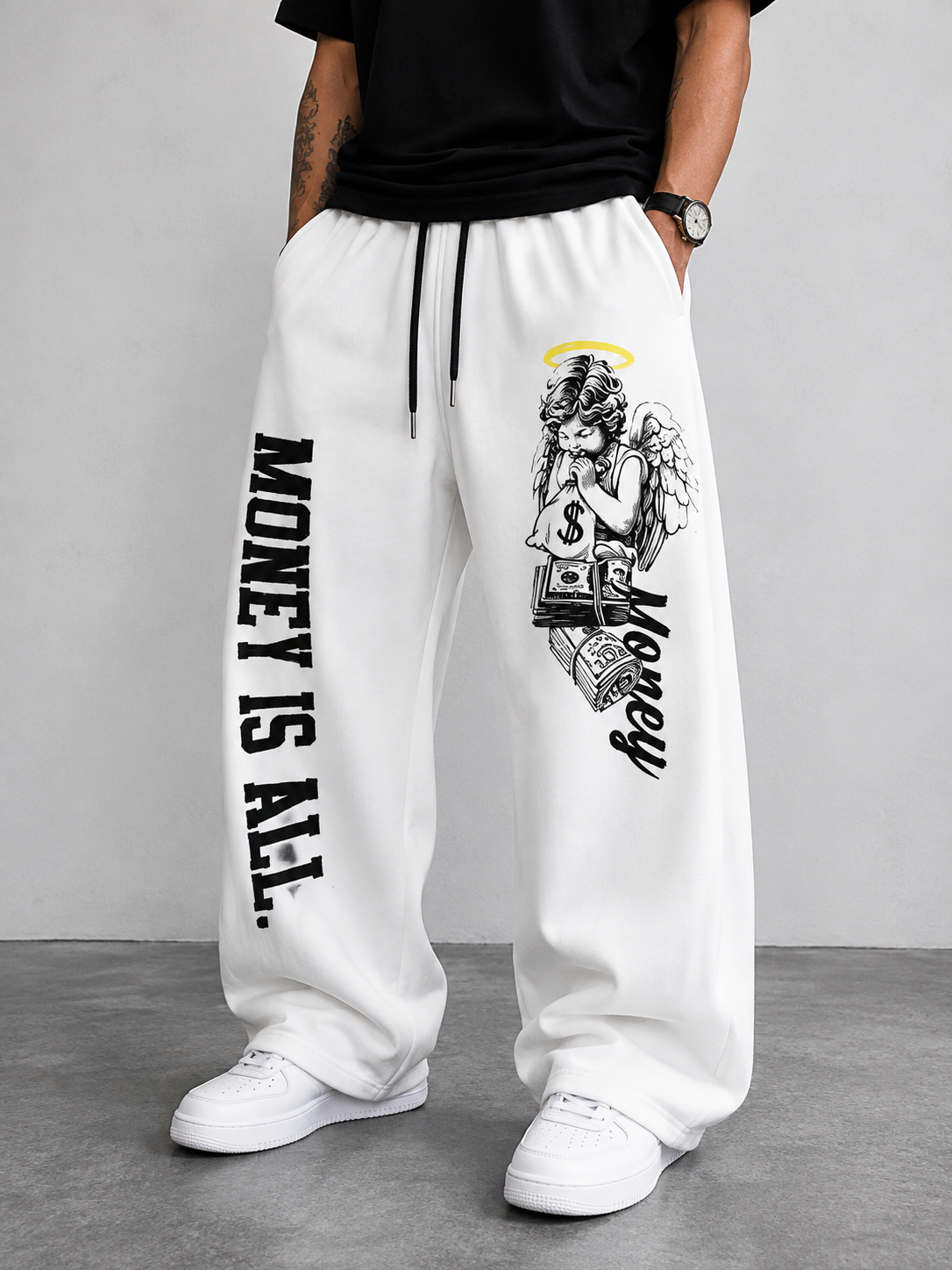 White Oversized Baggy Trouser ( Money Is All )