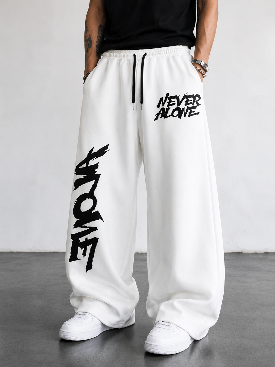 White Oversized Baggy Trouser ( Never Alone )