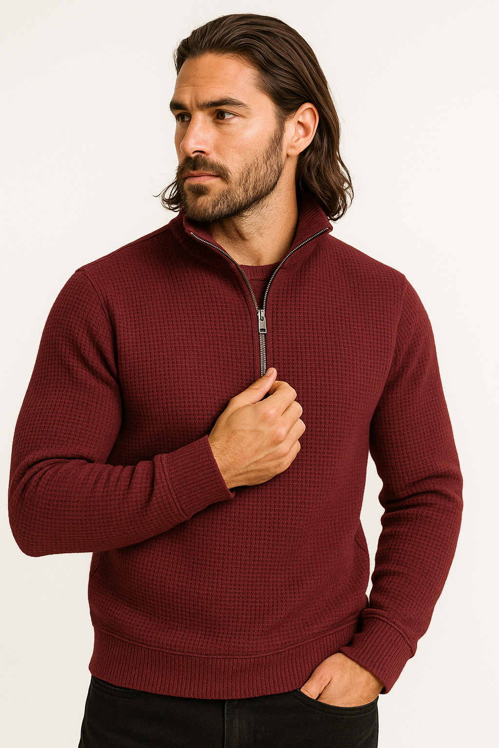 Pack of 2 Blue & Maroon WaffleZip Mocknecks