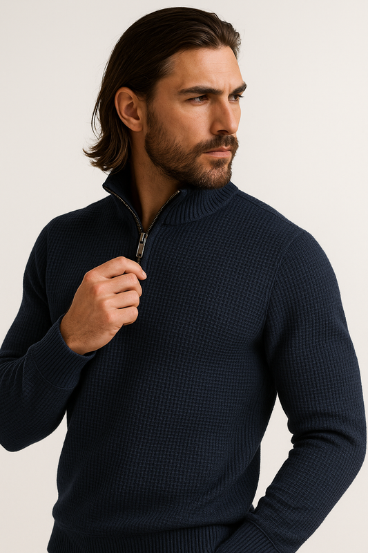 Pack of 2 Grey & Blue WaffleZip Mocknecks