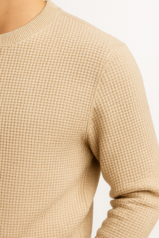 Beige Waffle-Knitted Sweatshirt