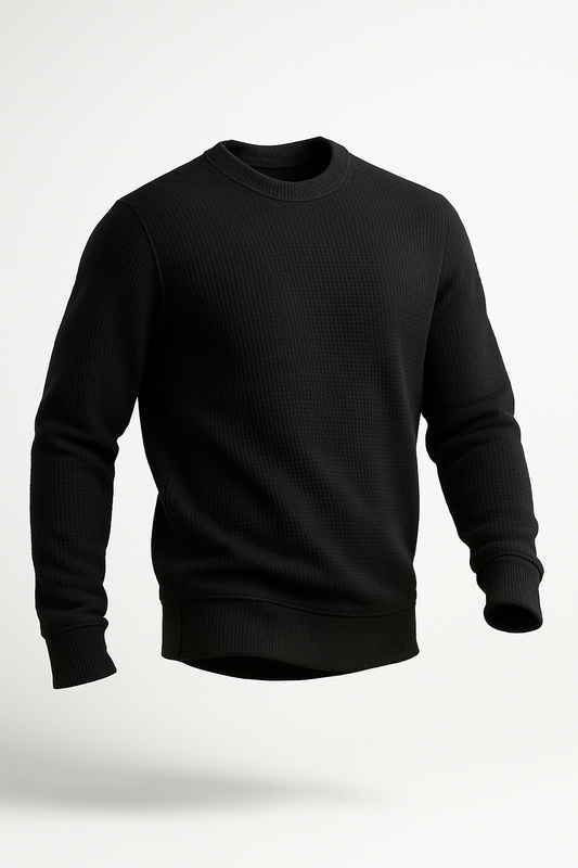 Black Waffle-Knitted Sweatshirt