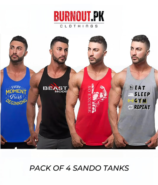 Pack of 4 Printed gym sando tanks 003