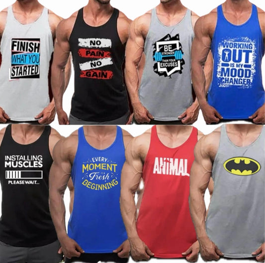 Pack of 8 Printed gym sando tanks