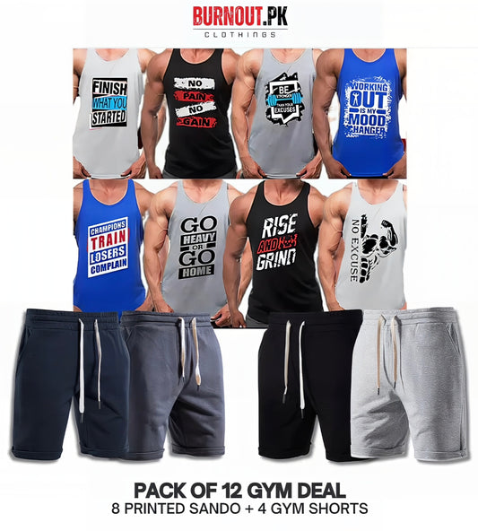Pack of 12 Deal (8 Printed Sando Tanks & 4 Shorts)