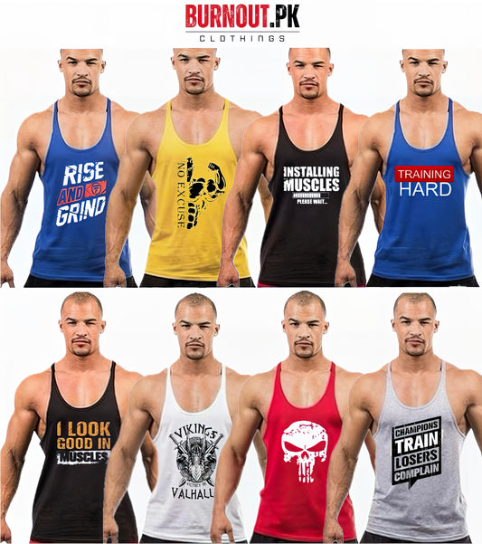 Pack of 8 Printed gym sando tanks