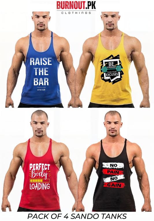 Pack of 4 Printed gym sando tanks