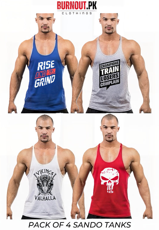 Pack of 4 Printed gym sando tanks