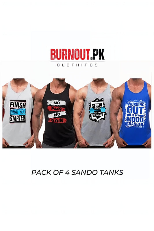Pack of 4 Printed gym sando tanks