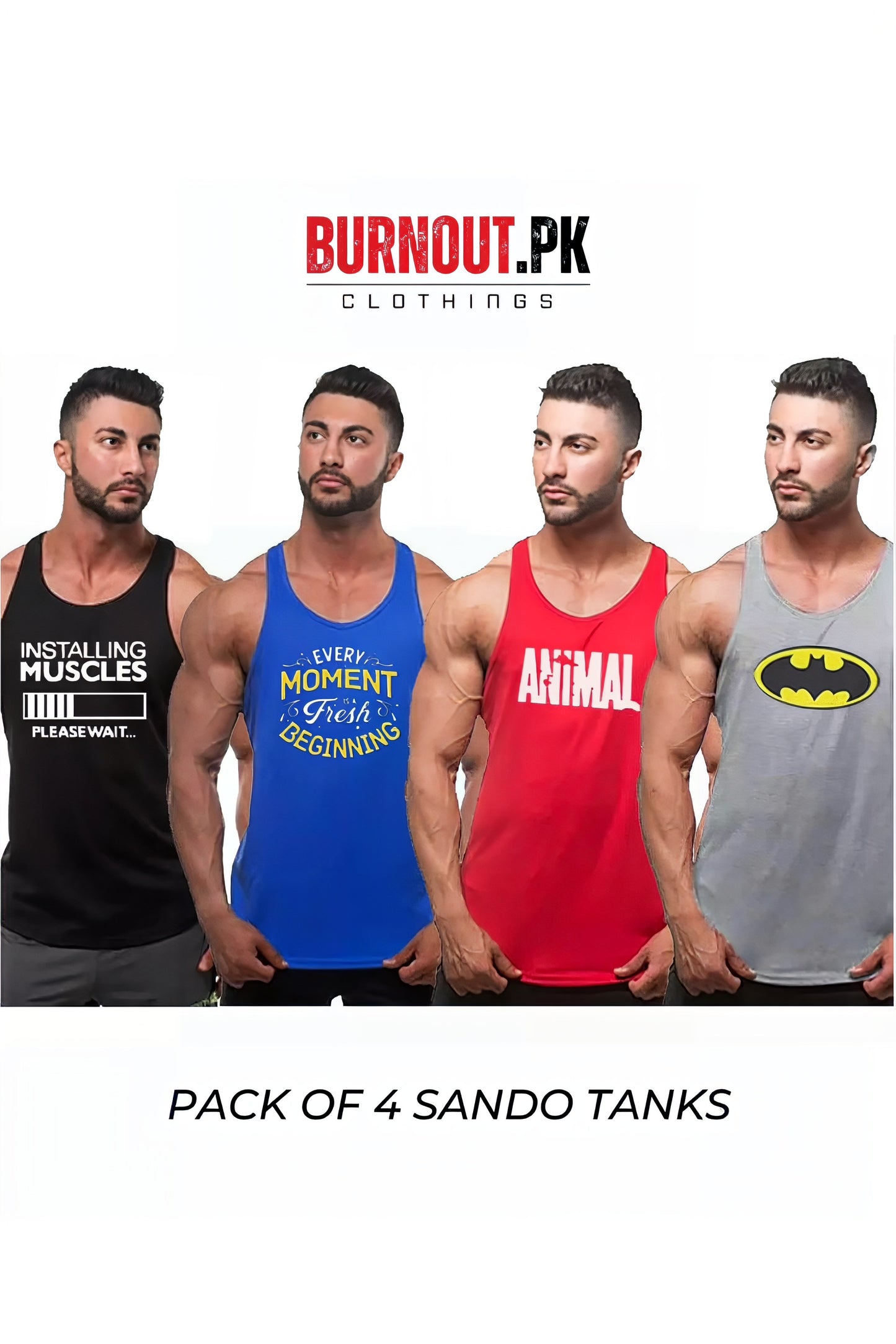 Pack of 4 Printed gym sando tanks 005