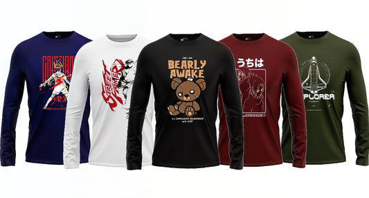 Pack of 5 Round Neck Full Sleeves Printed T-shirts