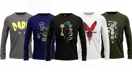 Pack of 5 Round Neck Full Sleeves Printed T-shirts