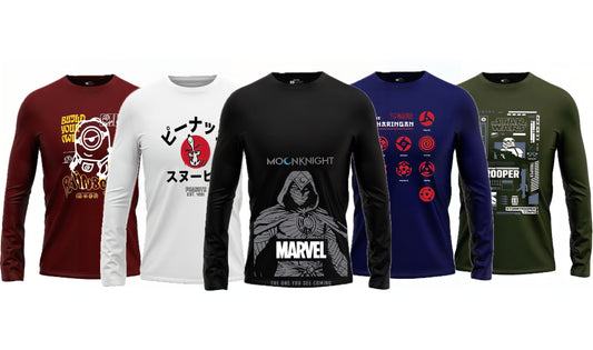 Pack of 5 Round Neck Full Sleeves Printed T-shirts